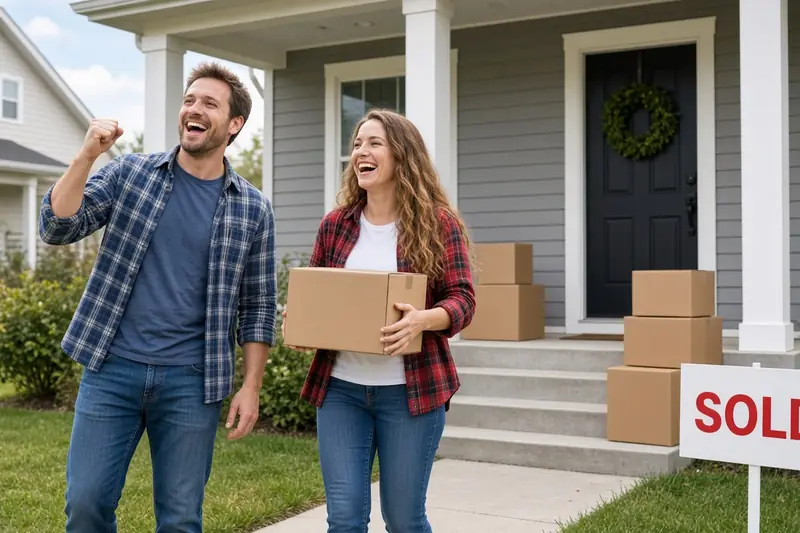 Happy couple celebrating sold home